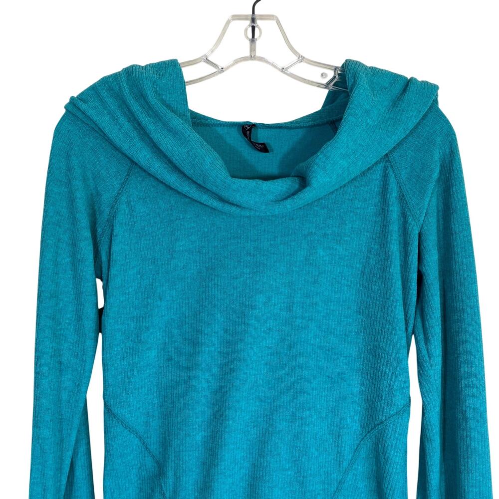 Kuhl Women's Sz S Kamryn Teal Blue Ribbed Ruched Cowl Neck Hooded Pullover - Picture 3 of 16